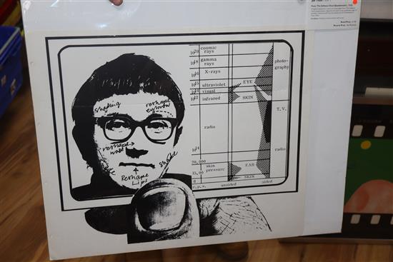 David Hockney, print for The Obscenity Fund, Richard, Jim and Felix, signed in the plate, 58 x 90cm and a group